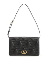 Black Leather Flap Bag with VLogo