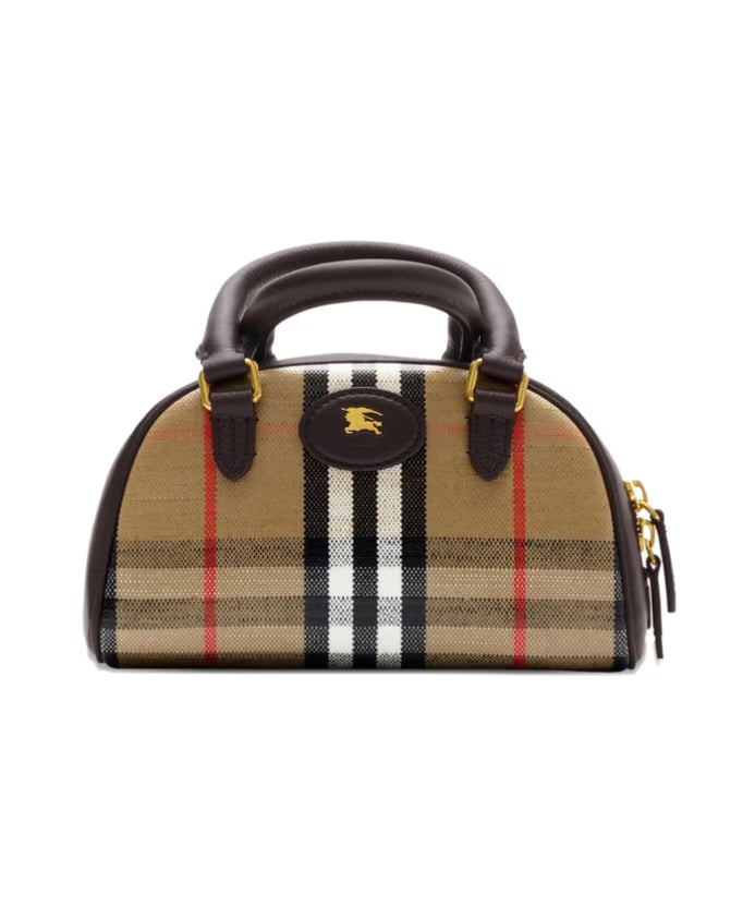 Beige Check Pattern Leather Handbag