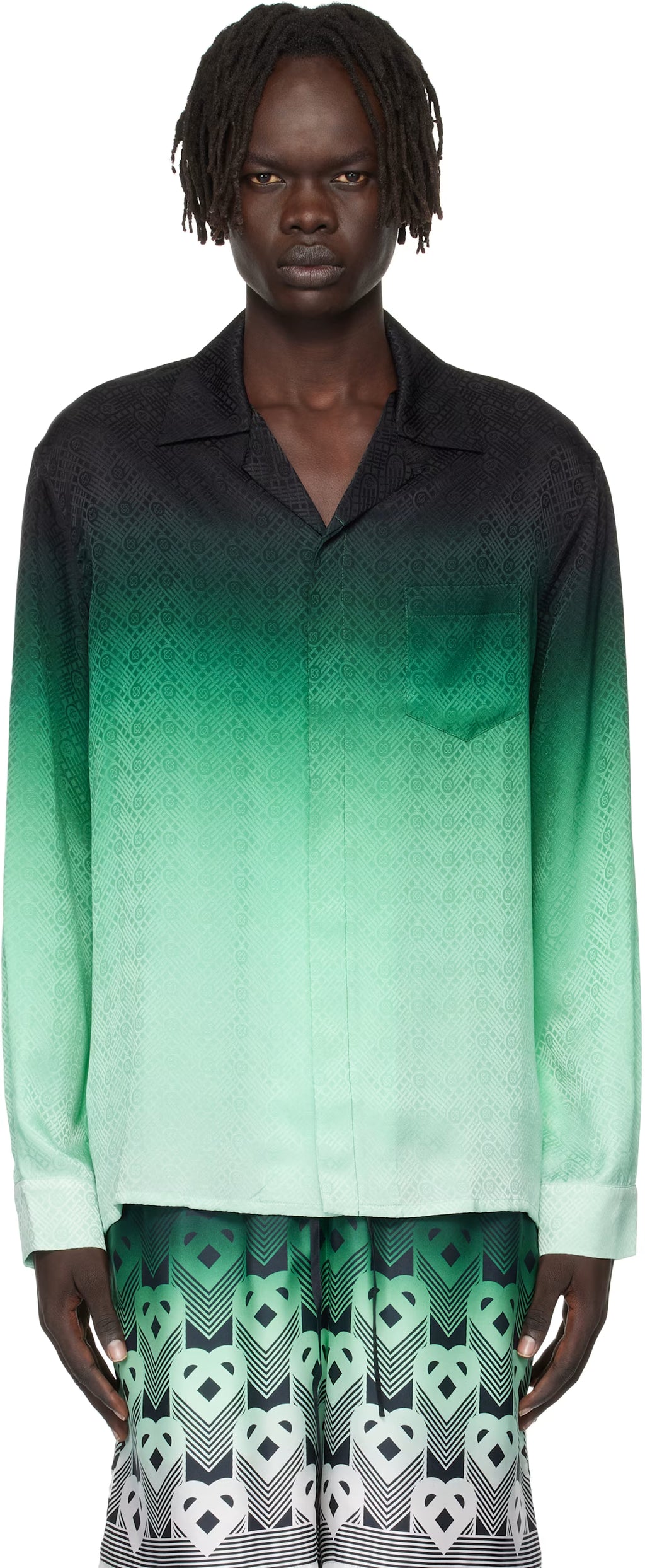 Green & Black Ping Pong Long Sleeve Silk Shirt