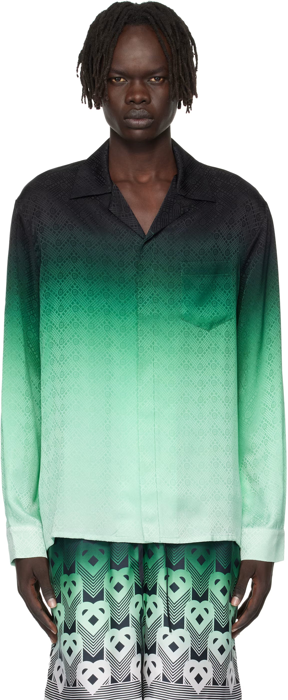 Green & Black Ping Pong Long Sleeve Silk Shirt