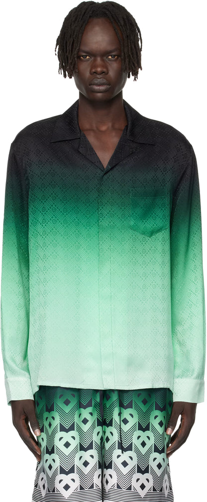 Green & Black Ping Pong Long Sleeve Silk Shirt