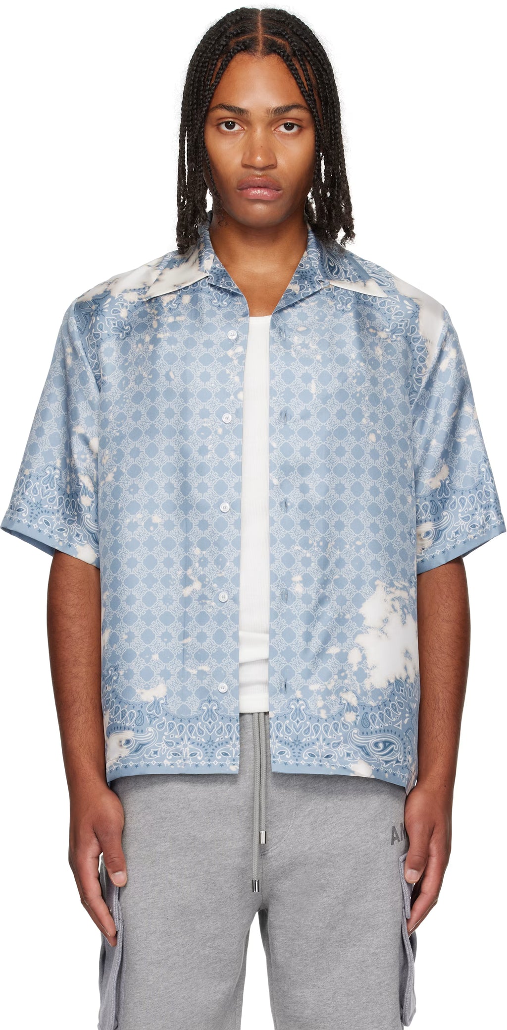 Blue Bleach Bandana Bowling Shirt