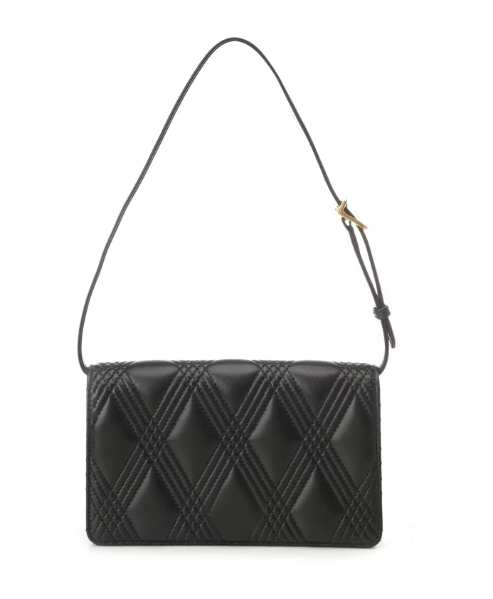 Black Leather Flap Bag with VLogo