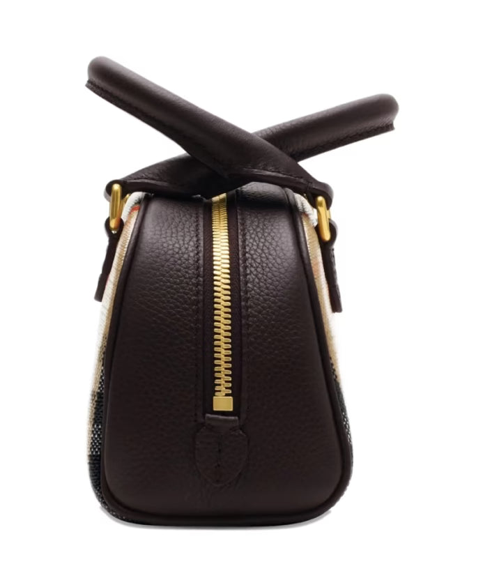 Beige Check Pattern Leather Handbag