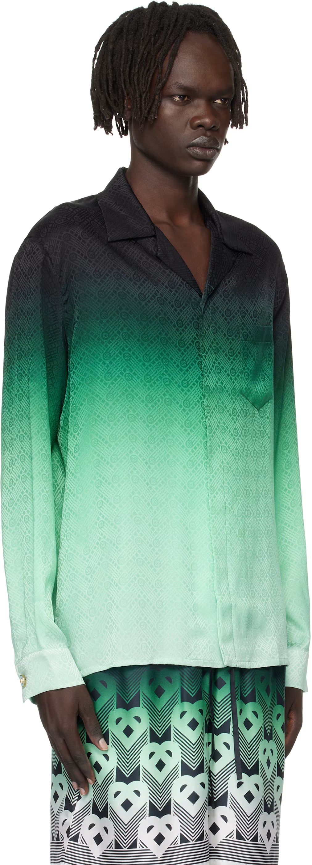 Green & Black Ping Pong Long Sleeve Silk Shirt