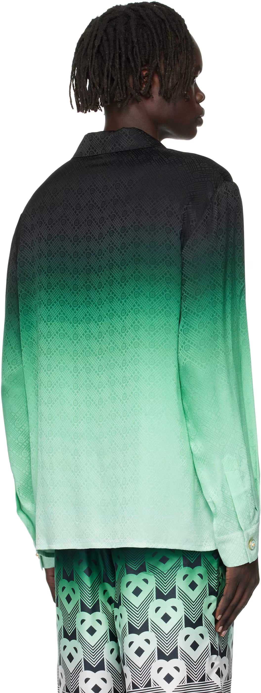 Green & Black Ping Pong Long Sleeve Silk Shirt