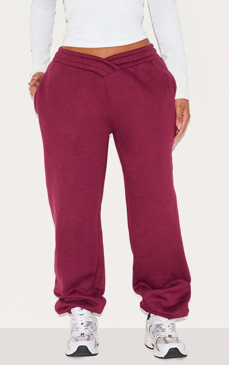 Shape Burgundy V Waist Pin Tuck Cuffed Joggers