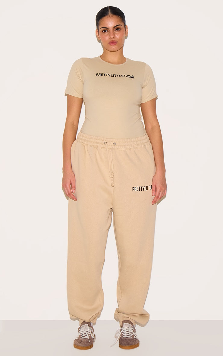 PRETTYLITTLETHING Plus Oatmeal High Waisted Cuffed Joggers