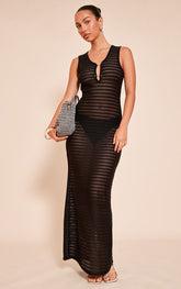 Black Trim Detail Crochet Maxi Dress