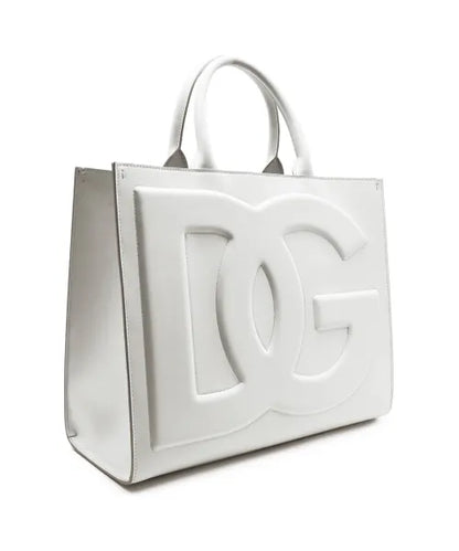 Luxury White Structured DG Logo Medium Tote Bag