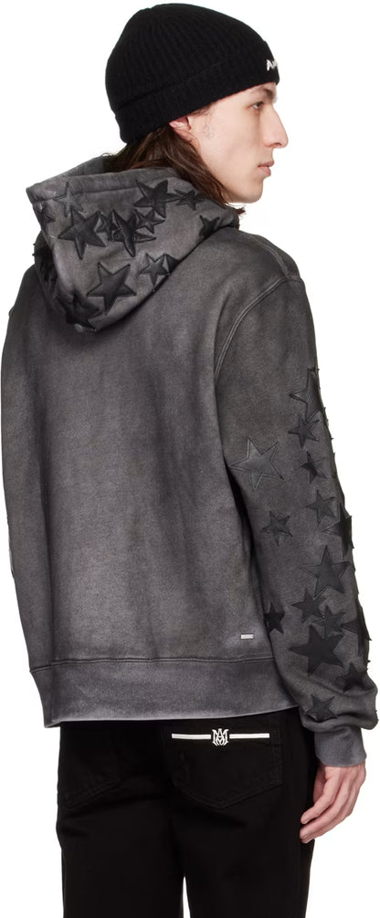 Black Pigment Spray Star Hoodie