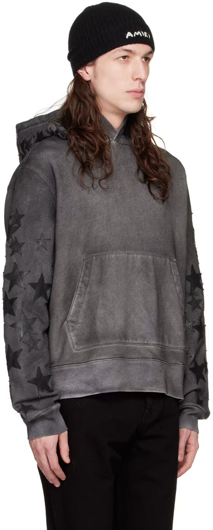 Black Pigment Spray Star Hoodie