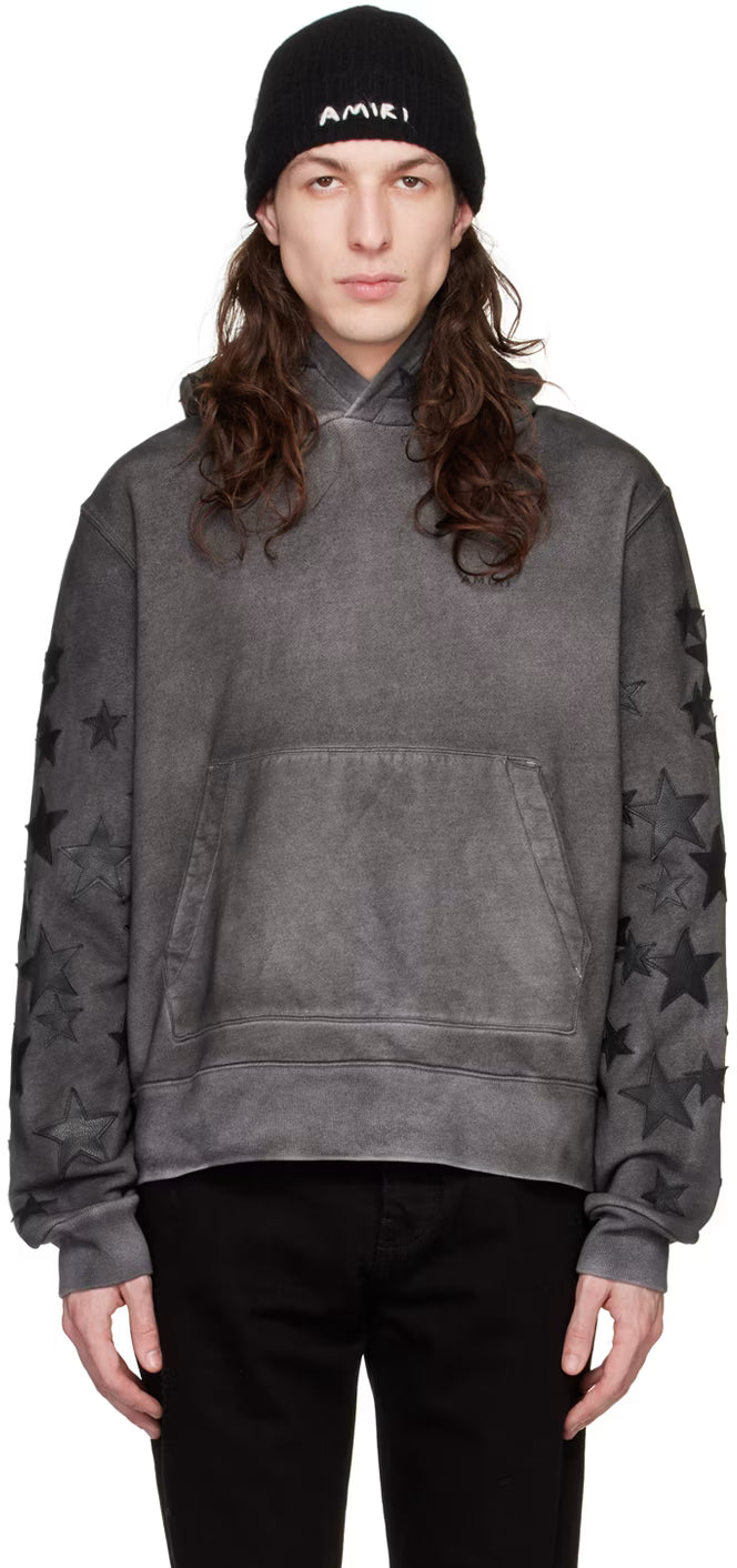 Black Pigment Spray Star Hoodie