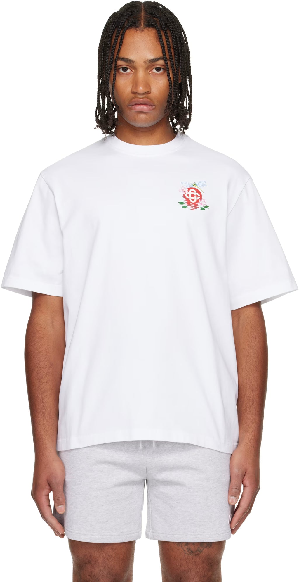 White Dragonfly Floral Oversized Short Sleeve T‑shirt