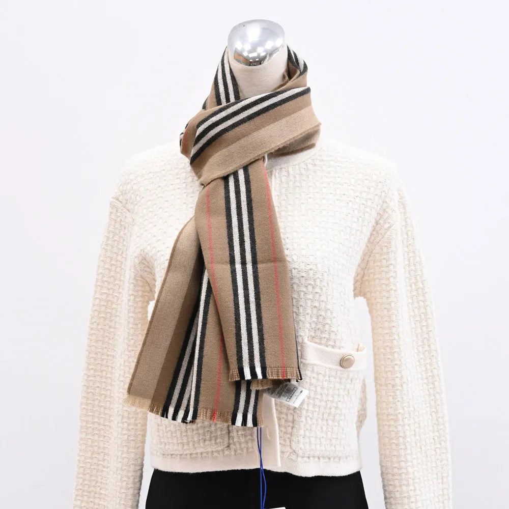 BURBERRYClassic striped double-sided printed wool long scarf
