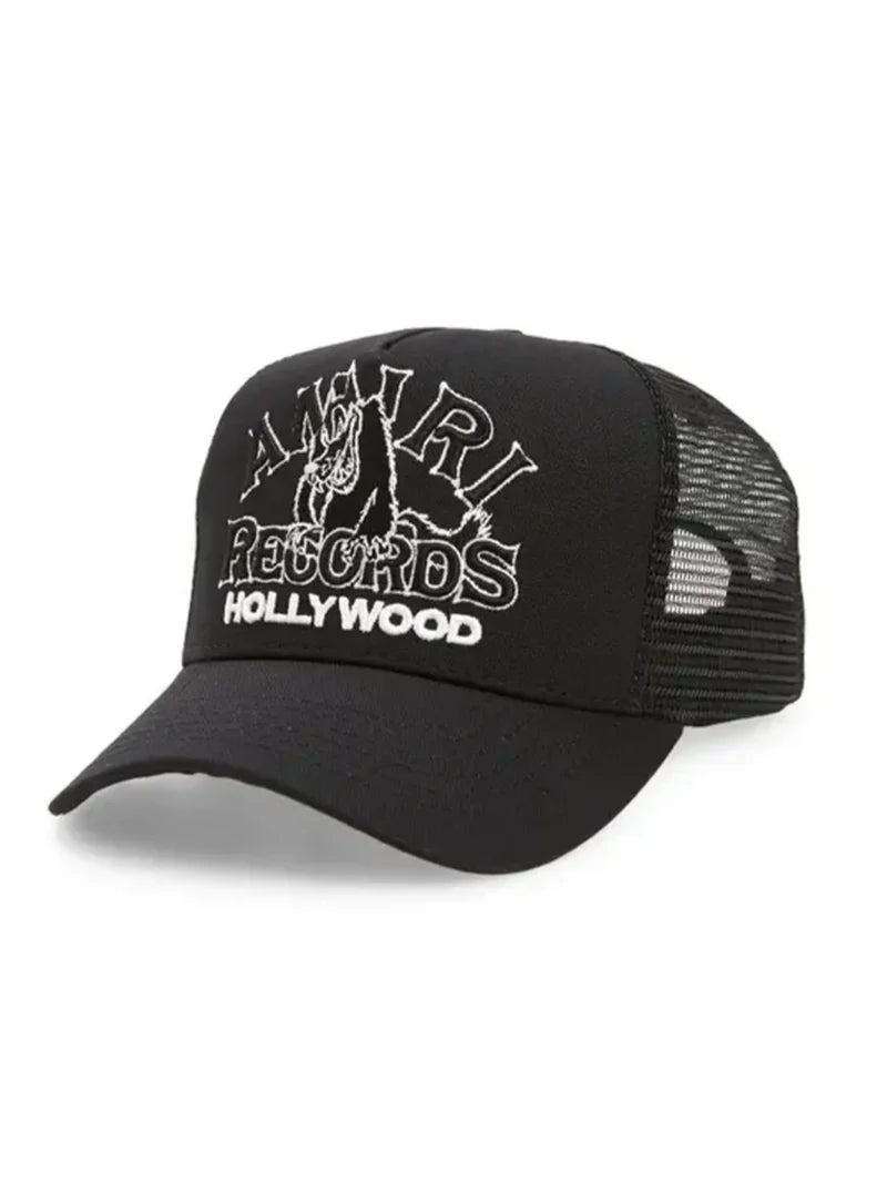 AMIRI RECORDS WOLF LOGO TRUCKER CAP BLACK