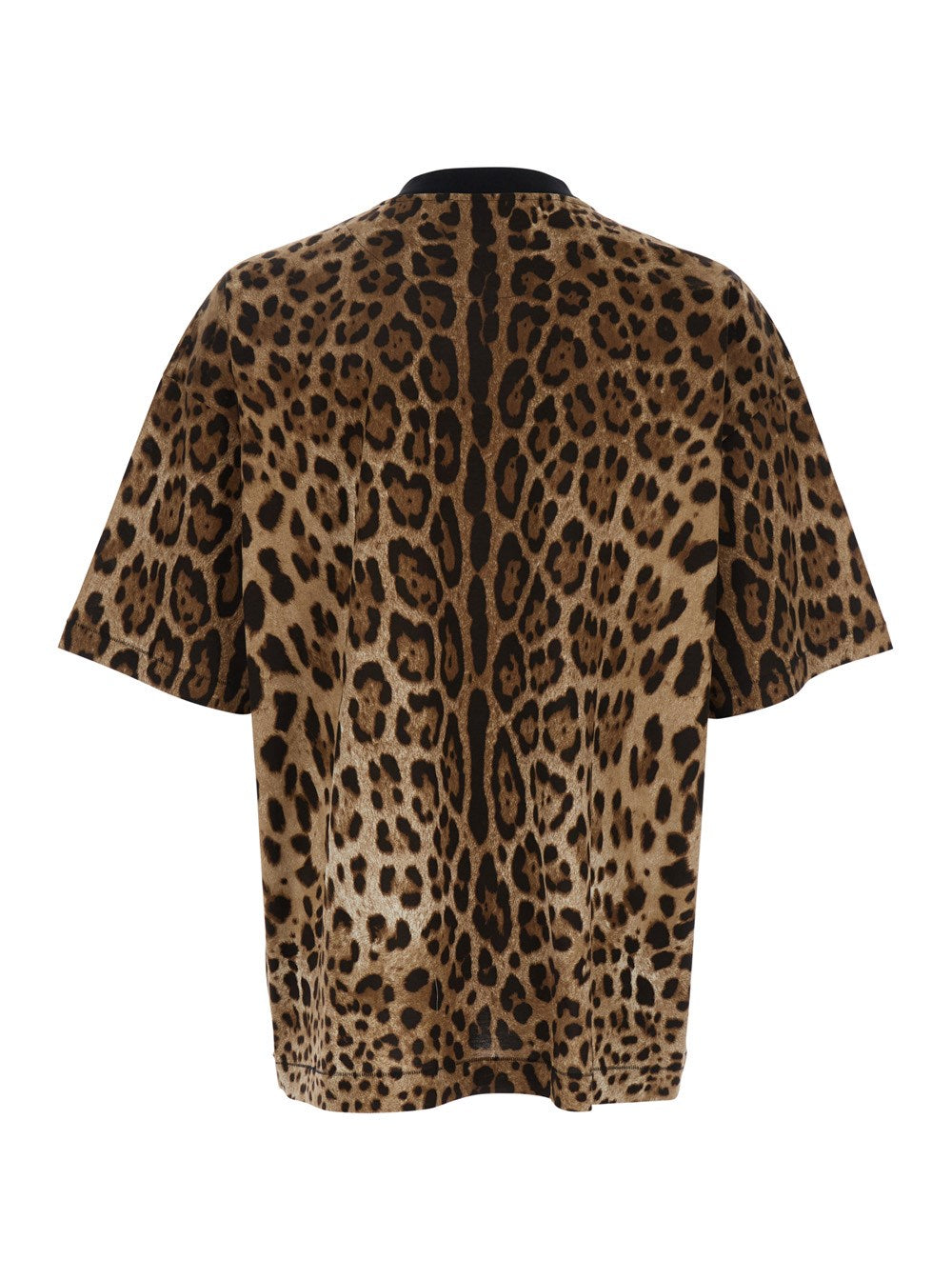 Dolce e gabbana Brown T-Shirt with All-Over Leopard Motif in Cotton Man