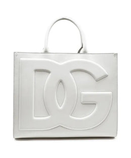 Luxury White Structured DG Logo Medium Tote Bag