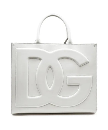 Luxury White Structured DG Logo Medium Tote Bag