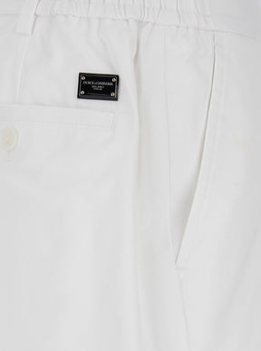 Dolce e gabbana White Five Pocket Pants with Logo Plaque on the Back in Cotton Man