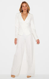Cream Tailored Woven Wide Leg Trousers