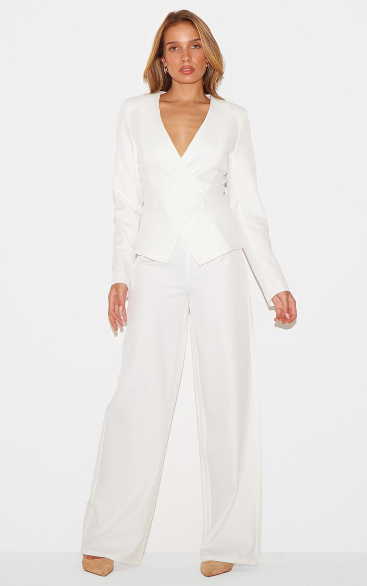 Cream Tailored Woven Wide Leg Trousers