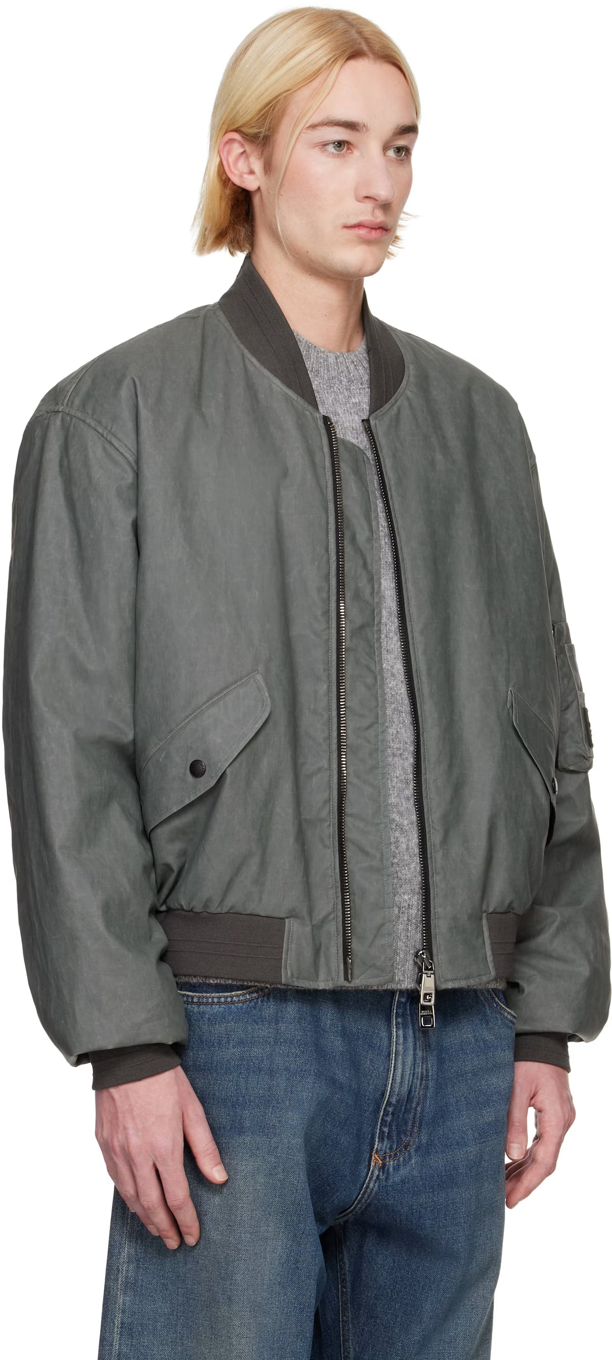 Dolce&Gabbana Gray Oversize Linen Bomber Jacket