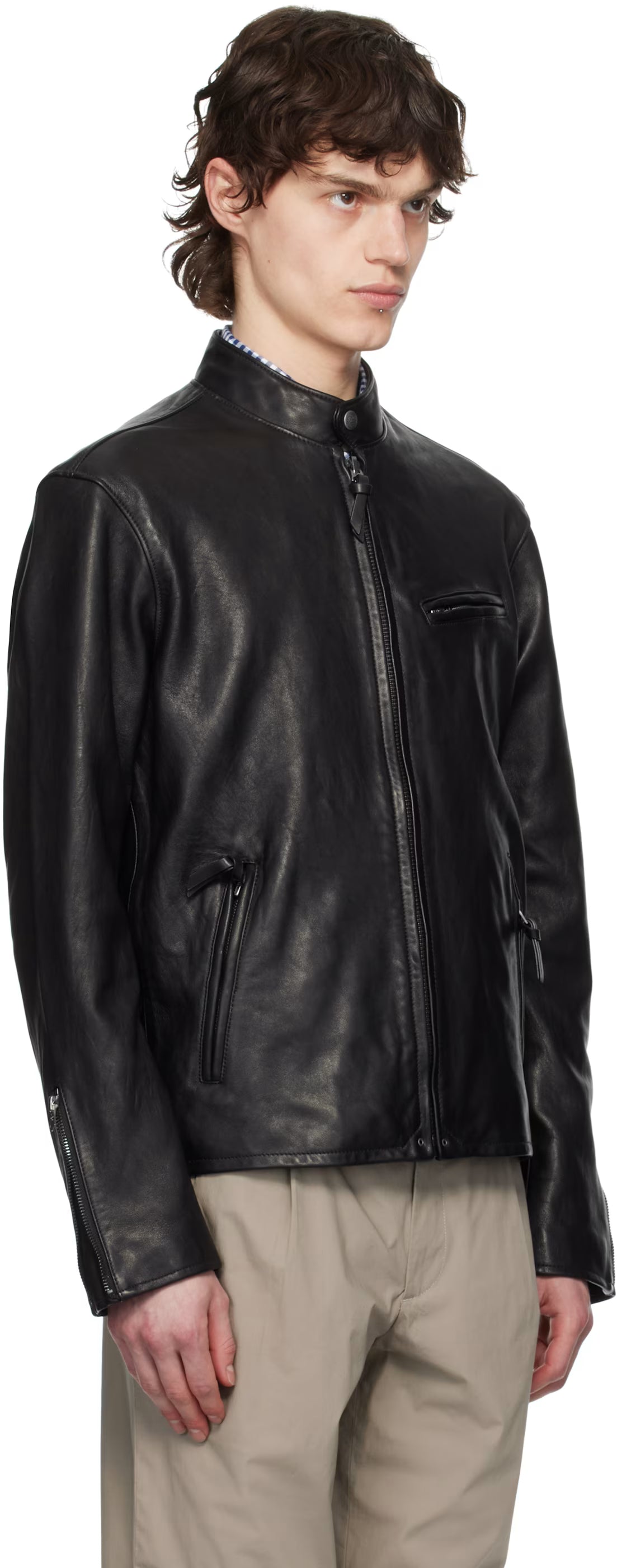 Polo Ralph Lauren Black Café Racer Leather Jacket