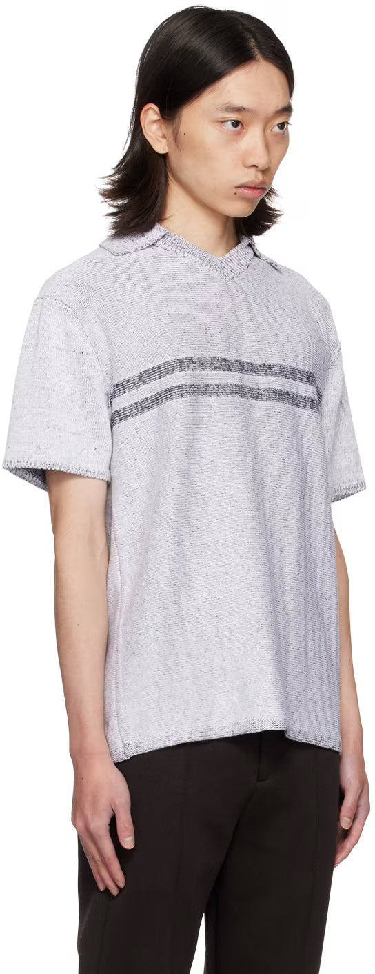 Ferragamo White & Navy Linen Polo