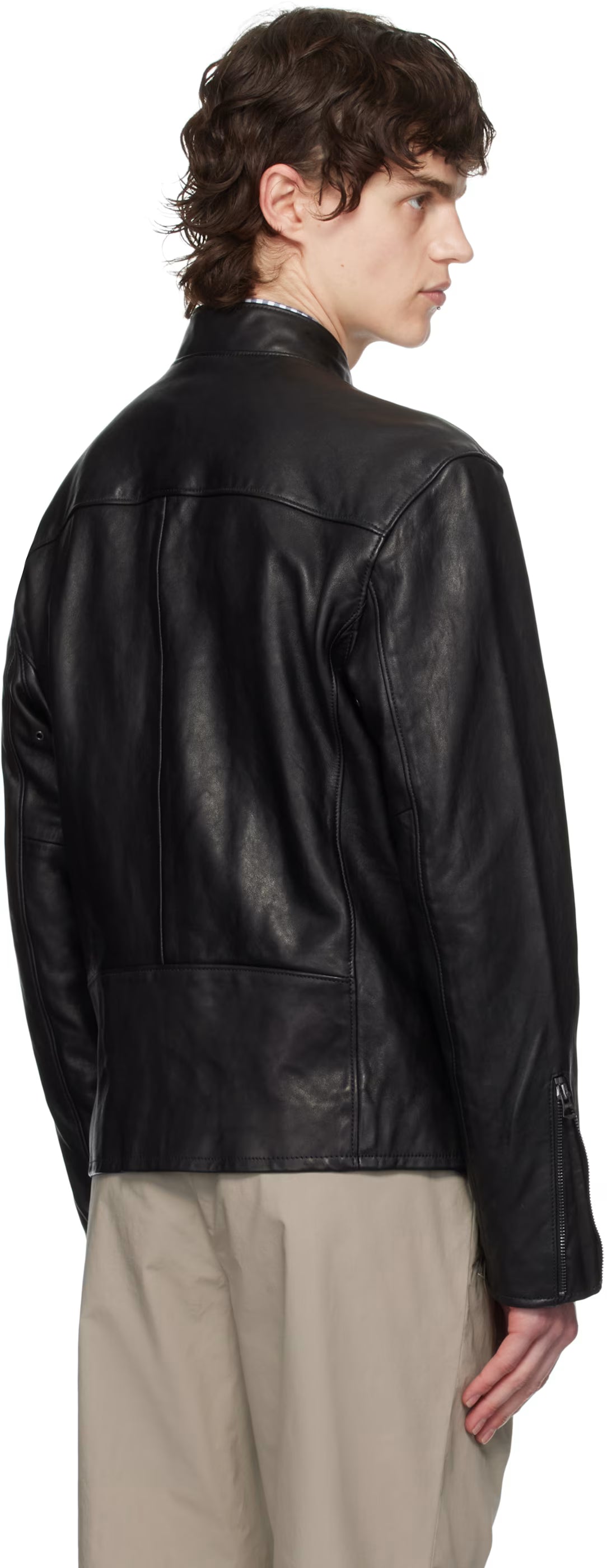 Polo Ralph Lauren Black Café Racer Leather Jacket