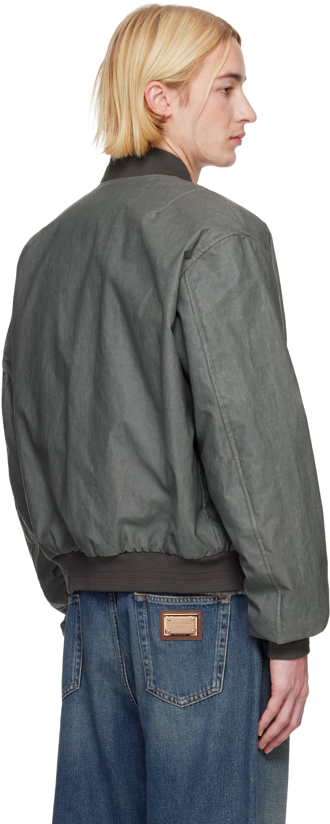 Dolce&Gabbana Gray Oversize Linen Bomber Jacket