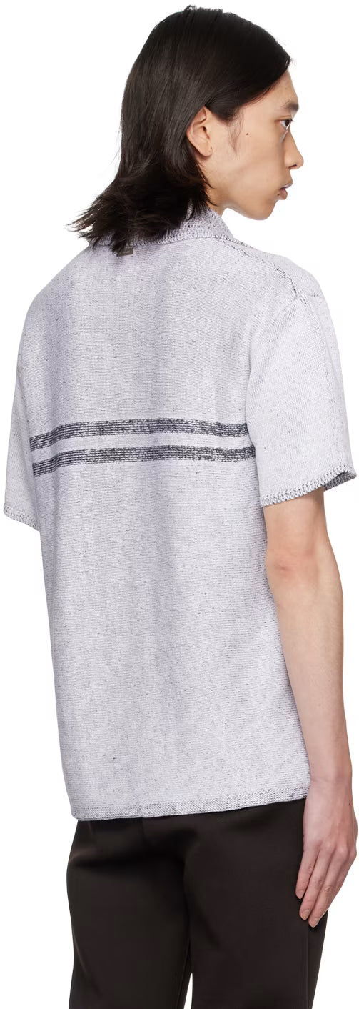 Ferragamo White & Navy Linen Polo
