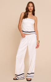 White Satin Striped Wide Leg Trousers