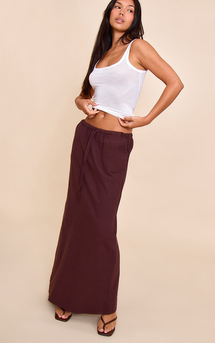 Deep Chocolate Premium Linen Drawstring Maxi Skirt