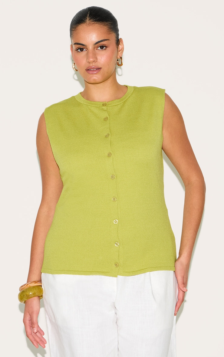 Plus Lime Sleeveless Button Through Sleeveless Top