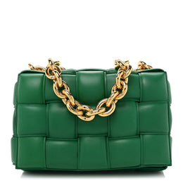 Lambskin Maxi Intreccio Padded Chain Cassette Crossbody Bag Racing Green