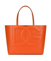 Orange Embossed Logo Leather Tote Bag