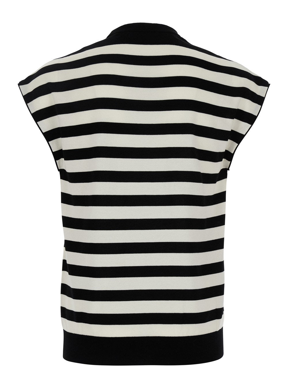 Dolce e gabbana Black and White Sleeveless Top with Round Neck and All-Over Strpied Motif in Cotton Woman