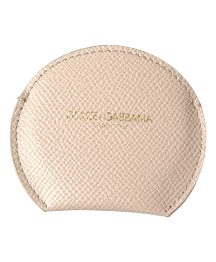 Beige Leather Round Logo Hand Mirror Holder