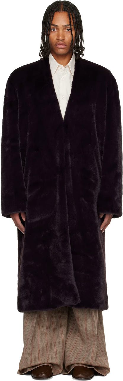Burgundy Shawl Faux-Fur Coat