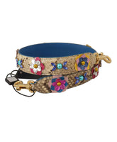 Python Leather Floral Studded Shoulder Strap