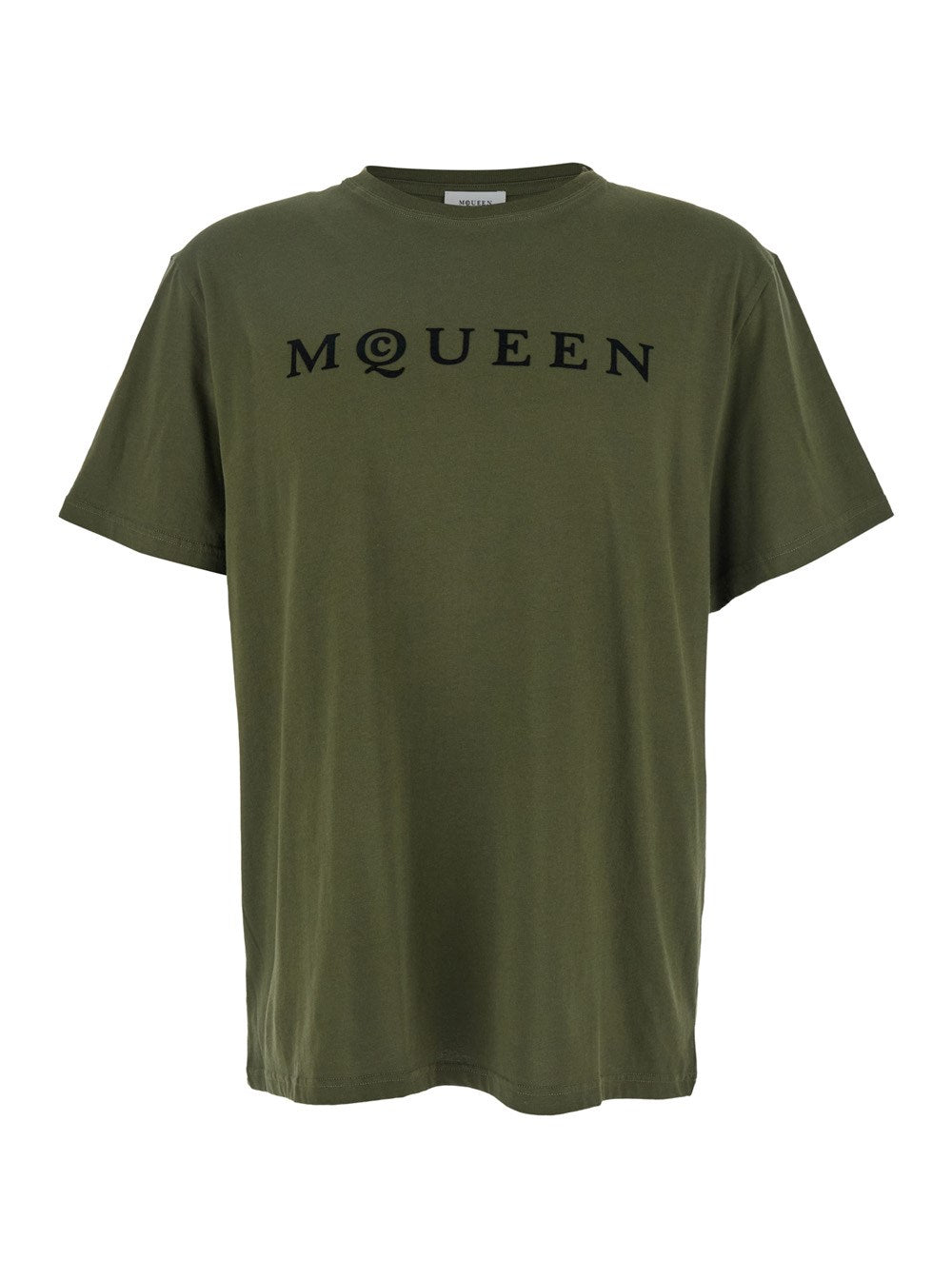 Alexander mcqueen Green Crewneck T-Shirt with Logo Print on the Front in Cotton Man