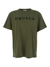 Alexander mcqueen Green Crewneck T-Shirt with Logo Print on the Front in Cotton Man