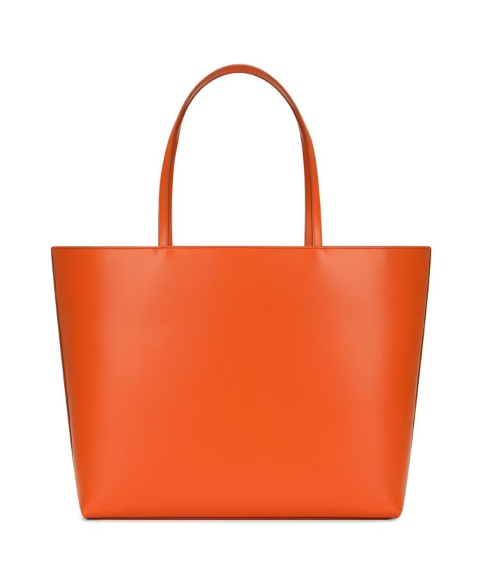 Orange Embossed Logo Leather Tote Bag