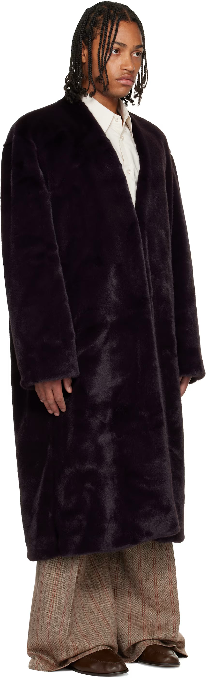 Burgundy Shawl Faux-Fur Coat