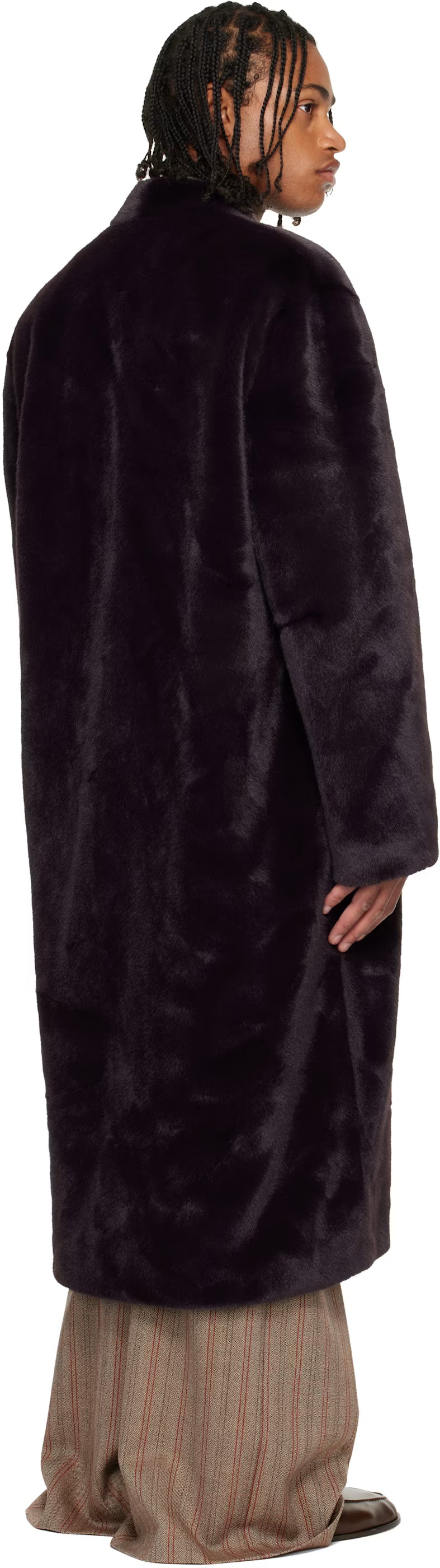 Burgundy Shawl Faux-Fur Coat