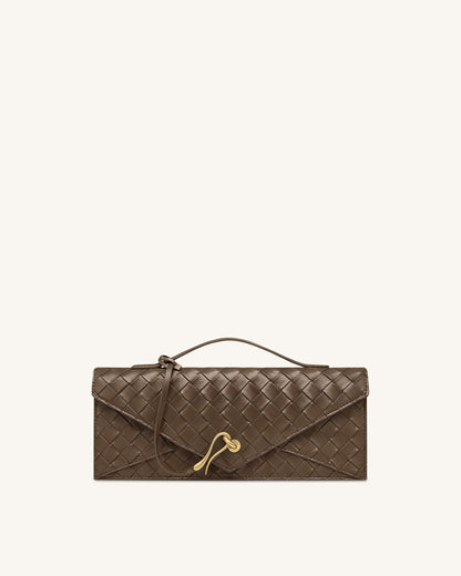 Celeste Woven Textured Envelope Top Handle Bag - Dark Brown