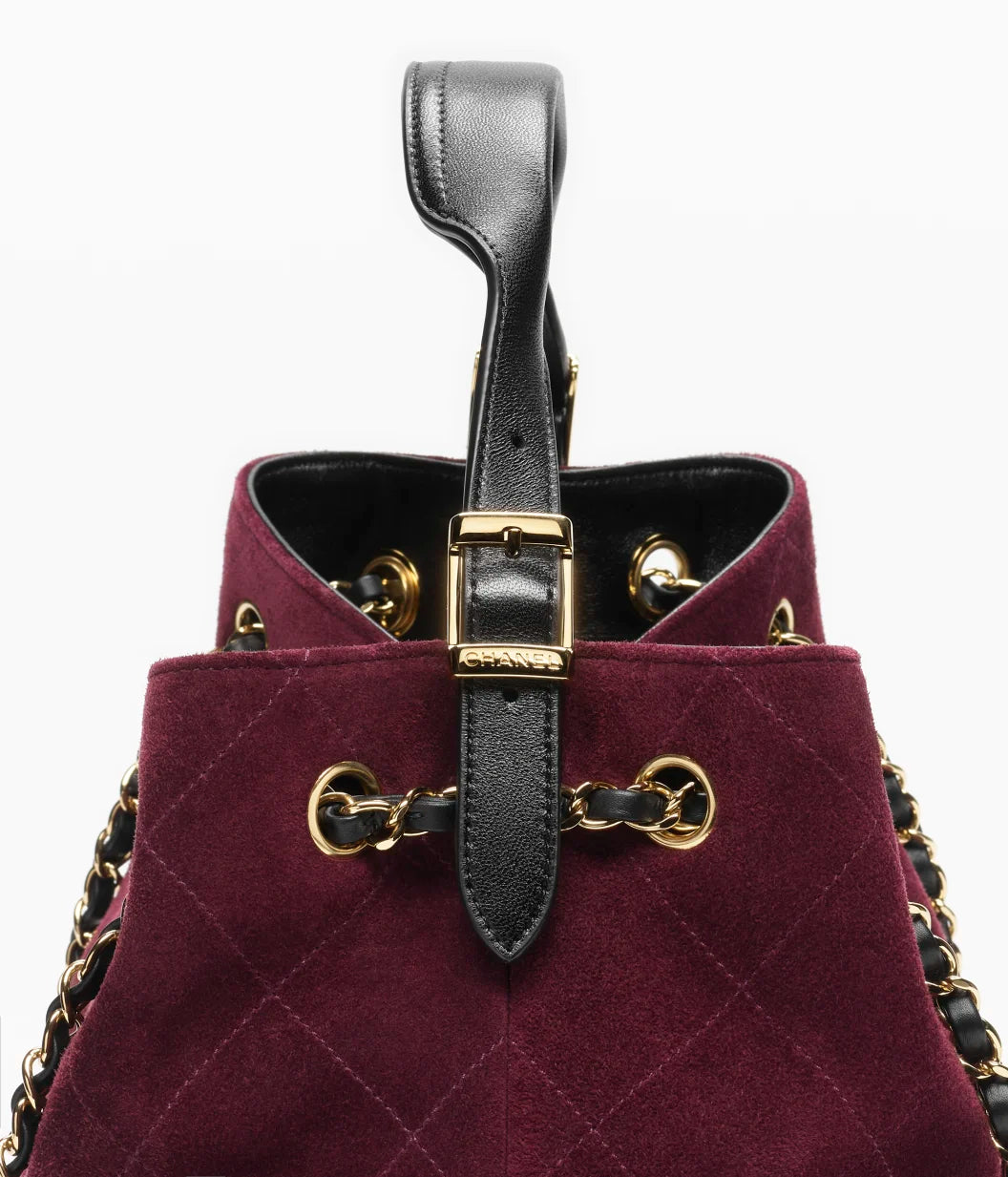 Small Tote Suede Calfskin, Shiny Lambskin & Gold-Tone Metal Burgundy & Black