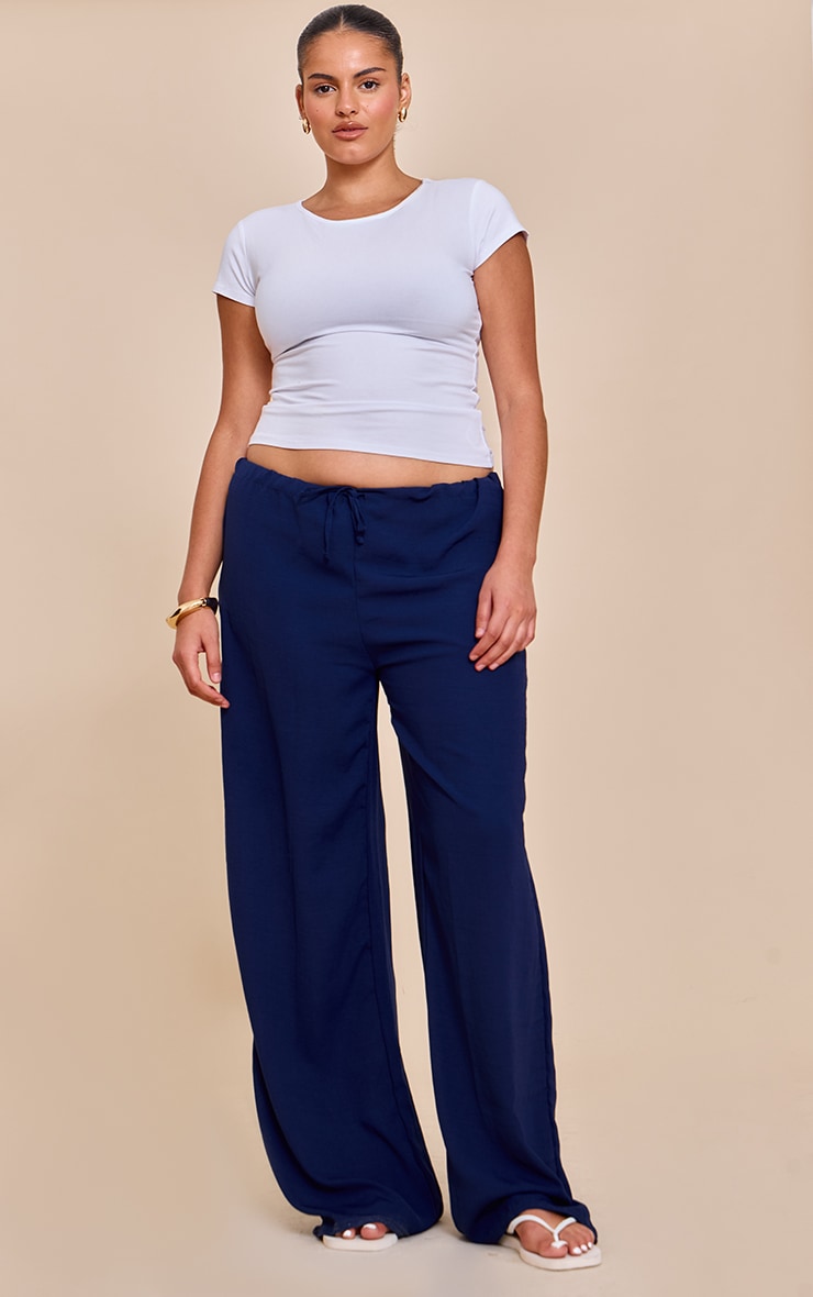 Plus Navy Floaty Drawstring Thin Waistband Trousers