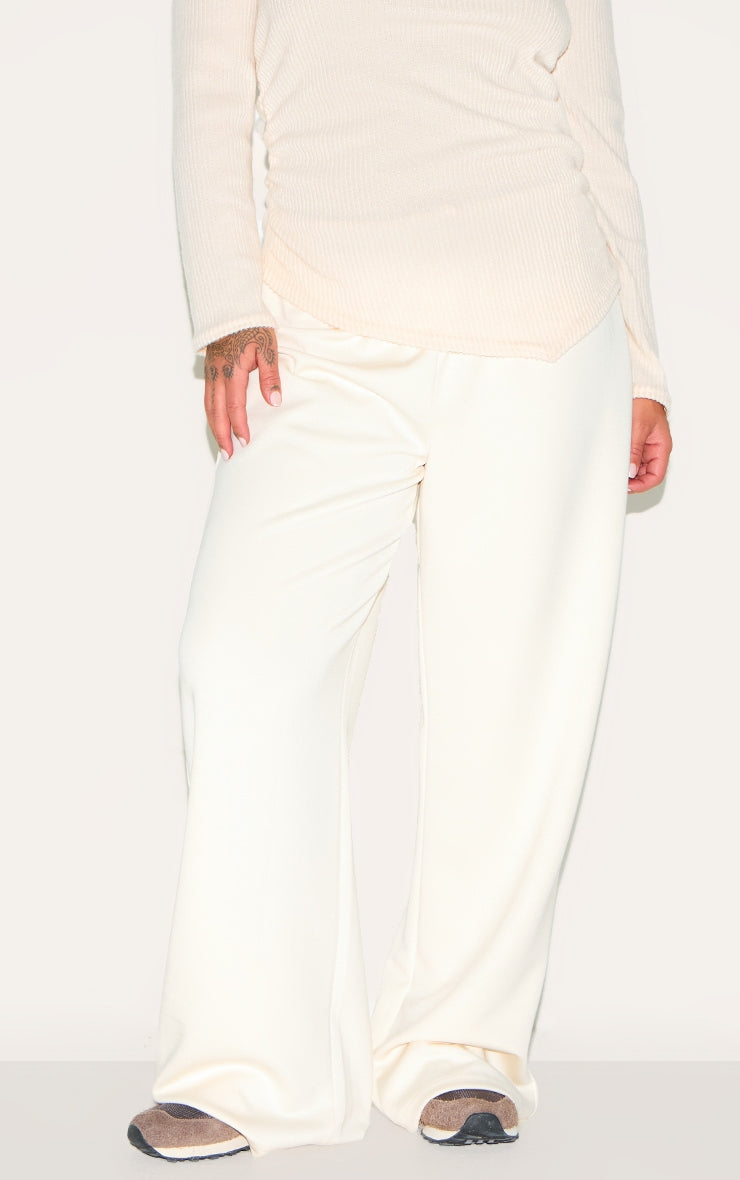 Plus Cream Premium Soft Touch Low Rise Drawstring Waist Straight Leg Trousers